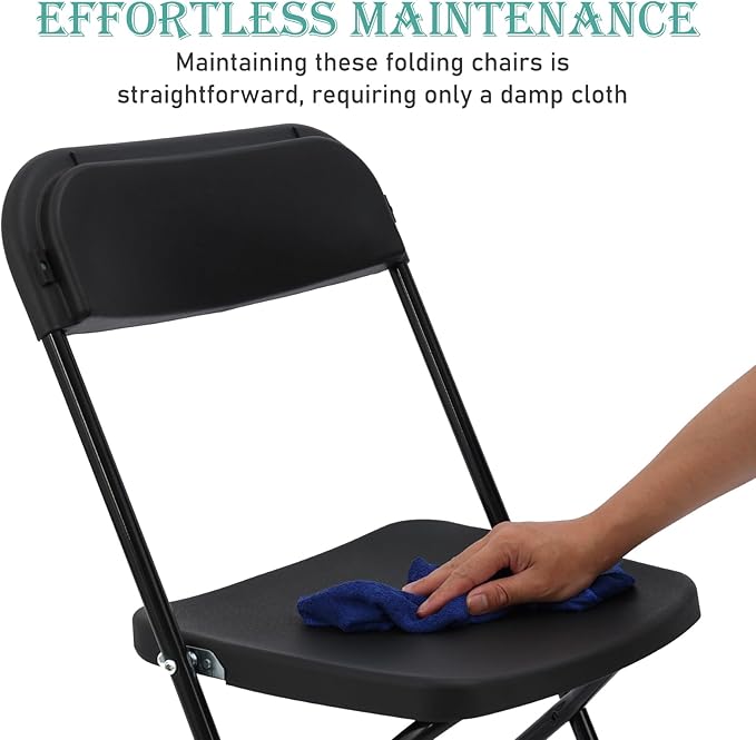 60 Pack Plastic Black Folding Chairs, Portable Stackable Commercial Party Folding Chairs with Steel Frame 350lbs for Home Office Outdoor Indoor Office Wedding Party Event
