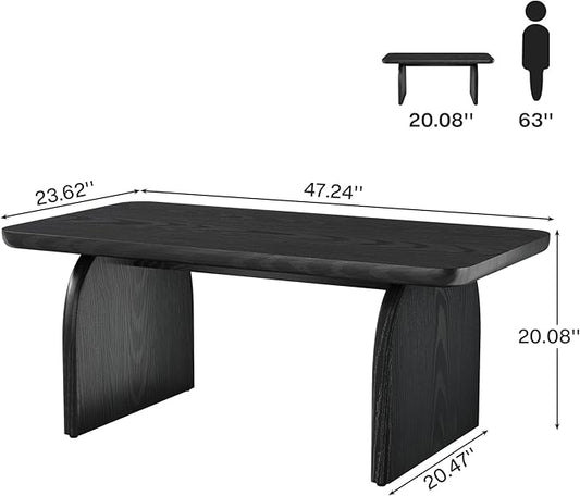 Tribesigns Rectangle Coffee Table, 47-Inch Wood Rectangular Living Room Table, Farmhouse Accent Center Low Cocktail Tea Table with Sturdy Base & Rounded Corners, Easy Assembly (Black)