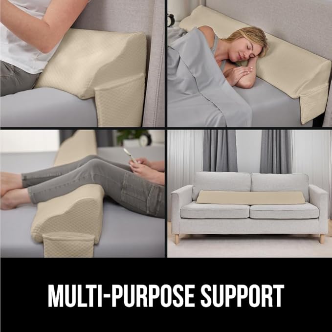 GORILLA GRIP Patent Pending Bed Wedge Pillow Headboard Gap Filler, US Designed, Comfortable Supportive High Density Foam Pillows, Stay in Place Gripping Dots, Wedges Between Mattress, Full Size Cream