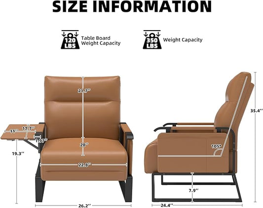 Upholstered Accent Chairs Set of 2, Modern Faux Leather Sofa Chairs with Foldable Side Tray Table & Storage Pocket, Small Accent Sofas for Living Room, Bedroom, Brown