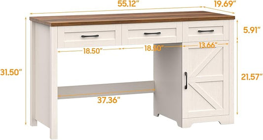 Vabches Farmhouse 59" Executive Desk,Computer Desk with 3 Drawers and Storage Cabinet,Home Office Desk for Work and Study