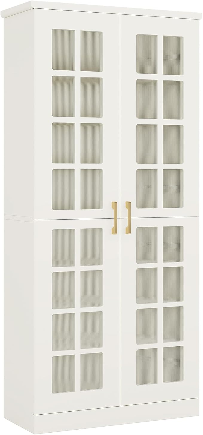 Tribesigns 70-Inch Tall Shoe Cabinet with Doors, 8-Tier Shoe Storage with Adjustable Shelves, Modern Shoe Organizer Shoe Rack Cabinet for Entryway, Hallway, Closet, Living Room, White and Gold