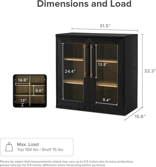mopio Blake Storage Cabinet, Small Modular Accent Display Sideboard Buffet Cabinet with Storage, Media Console Credenza, for Kitchen, Coffee Bar, Pantry, (Black Oak Acrylic, Single)