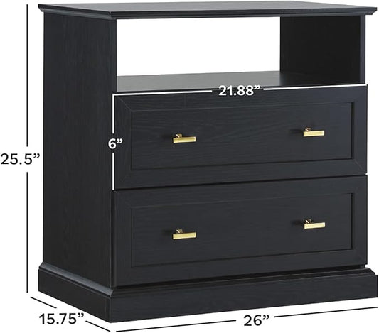Walker Edison 2- Pack Clyde Modern Farmhouse 2 Drawer Nightstands with Shelf, 26 Inch, Black