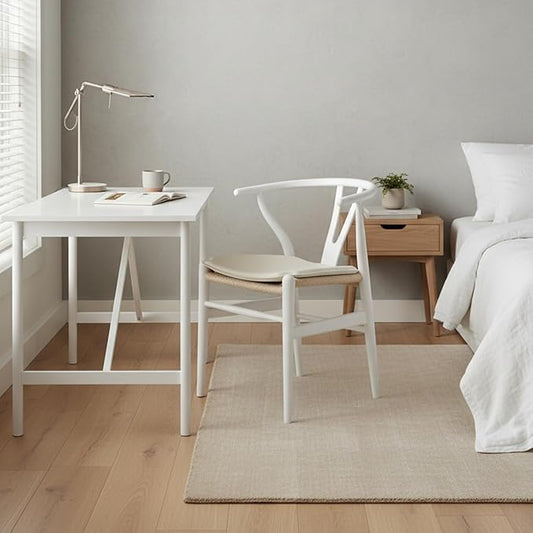 Tomile Wishbone Dining Chair with Arms, A Clean White PU Cushion Included on Handwoven Seat, Modern Mid-Century Y-Chair Crafted from White Ash Wood, Ideal for Dining Room Chairs Set (Ash Wood - White)