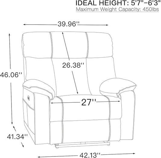 AEDI 450lbs Genuine Leather Power Recliner Chair for Big and Tall Adults Oversized Electric Reclining Sofa for Living Room,Extra Wide 27" Seat,USB Charging(Top Grain Leather,Camel)