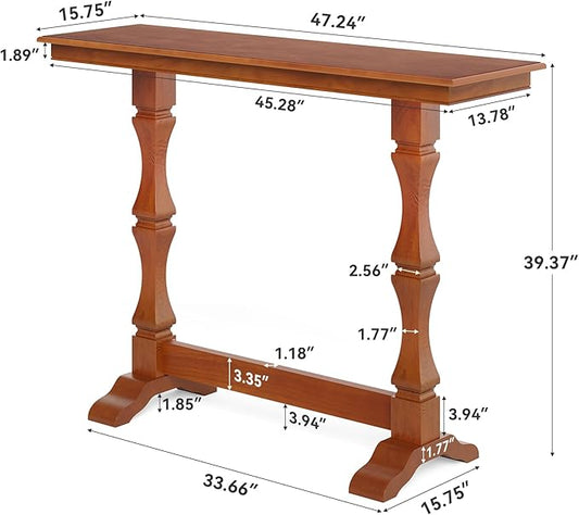 LITTLE TREE Bar Height Table, Small Pub Table with Solid Wood Base, Retro Mid-Century Design, Indoor Cocktail Bar for Small Spaces, Kitchen, Living Room, Mocha Brown