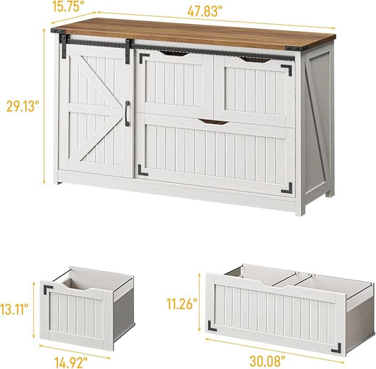 47.8” Farmhouse Lateral File Cabinet with Sliding Barn Door, 3 Drawers Filing Storage Cabinets with Adjustable Shelf, Office Printer Stand for Hanging Files Letter/Legal/F4/A4.