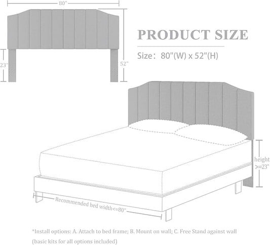 King Size Headboard Only, Linen Upholstered Headboard King/California King Size Wall Mount and Bed Frame Mount, Featuring High-Density Sponge Padding Easy Assembly Comfort Style-Linen Gray