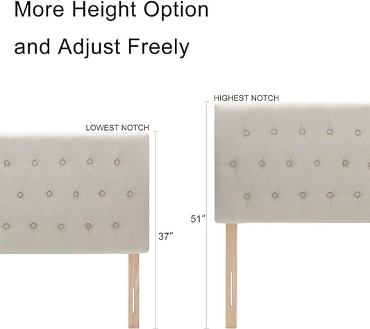 Kingfun Headboards in Modern Button Design, Premium Linen Fabric Upholstered Tufted Bed Headboard, Adjustable Solid Wood Head Board (Beige, Twin)