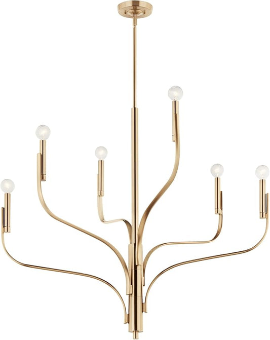 KICHLER Livadia 6-Light Chandelier, Soft Modern-Light in Champagne Bronze, for Foyer, Great Room, or Vaulted Dining or Bedroom (33" x 36.25"), 52673CPZ
