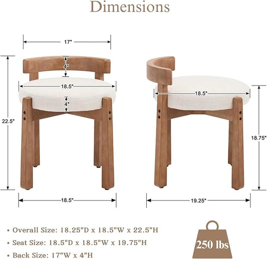 Modern Vanity Chair Upholstered Small Ottoman Footstool, Make Up Stool Linen Fabric with Backrest Wooden Frame for Living Room Bedrooms, 1PC, Beige