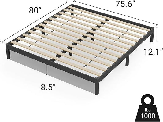 LIFEMENT Classic Wood Platform Bed Frame, Essential, Noise Free, Under Bed Storage, No Box Spring Needed, Easy Assembly (Black, King (U.S. Standard))