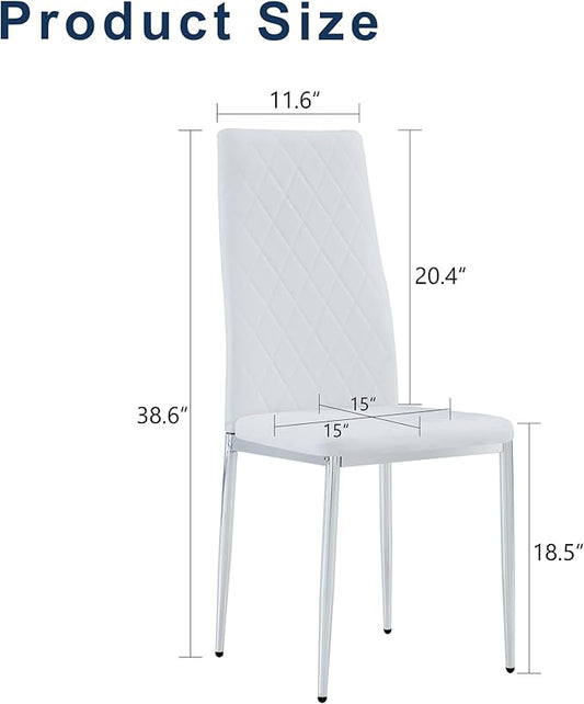 JT Modern Minimalist Dining Chair Fireproof Leather Sprayed Metal Pipe Diamond Grid Pattern Restaurant Home Conference Chair Set of 4 Or 6 (8, White)