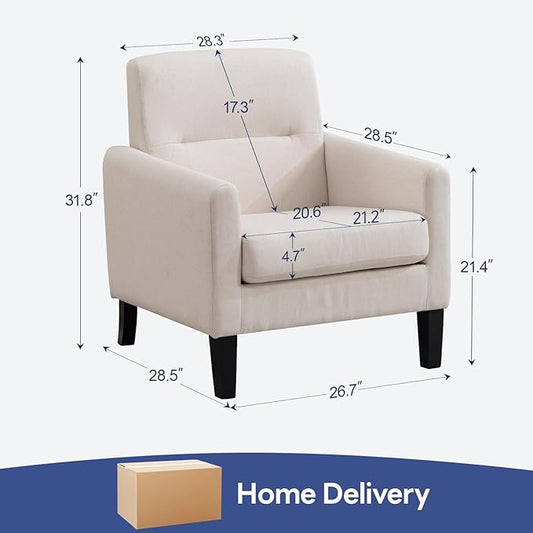 Accent Chair, Mid Century Modern Living Room Chairs Comfy Reading Chair with Upholstered Cushion Relax Armchair for Bedroom Apartment,Office, Begie