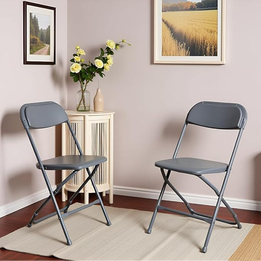6 Pack Grey Heavy Duty Plastic Foldable Chair, Stackable Chairs with Reinfoced Steel Frame for Indoor and Outdoor, Wedding, Party, Restaurant, Meeting Room, Patio