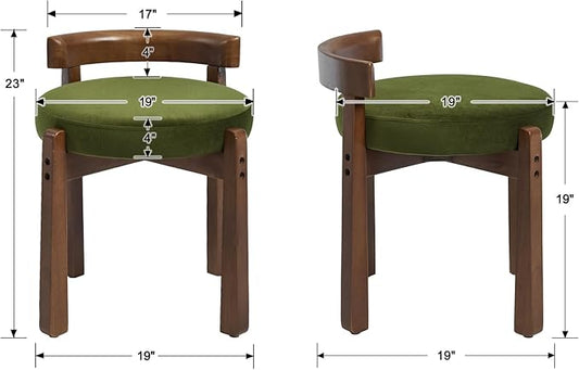 HNY Velvet Makeup Vanity in Vintage Green: Compact Round Ottoman Chair with Wooden Legs, Perfect for Small Spaces Like Entryway, Cloakroom & Boudoir