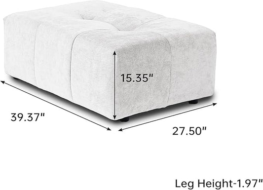 JACH Modern Ottoman Seat for Living Room, Linen Fabric Ottomans, Minimalist Foot Stool, Comfy Breathable Footstool for Living Room Apartment (White)