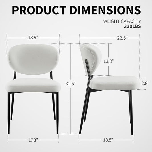 Upholstered Dining Room Chairs Set of 6 Modern Chenille Diner Chairs with 58D Memory Foam Thick Cushion Comfy Armless Kitchen Chair with Sturdy Metal Legs for Dining Table/Vanity White