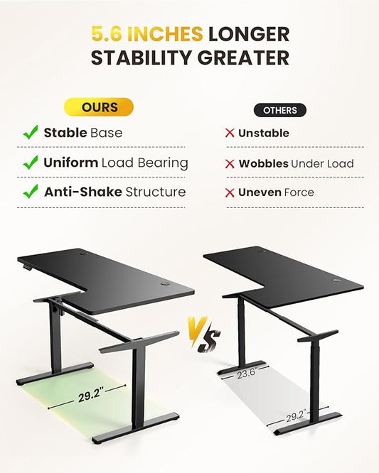 L-Shaped Standing Desk - 55 Inch Adjustable Corner Desk, Electric Sit-Stand Computer Table with Memory Controller for Home Office