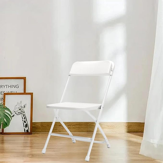 50 Pack Folding Chairs, Heavy Duty White Plastic Stackable Event Chairs for Indoor Outdoor, 350lb Capacity Portable Commercial Banquet Chairs for Wedding, Party, Office