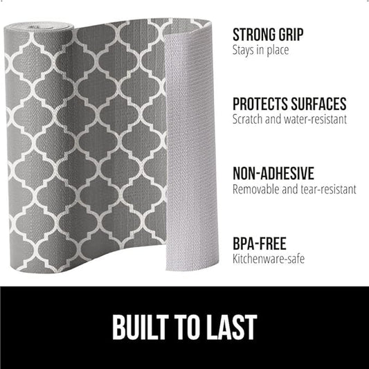 GORILLA GRIP Slip Resistant Drawer and Shelf Liner 2 Pack, Non Adhesive Water Resistant, Easy Clean and Trim, Smooth Surface Liners for Kitchen Cabinet Shelves Drawers Pantry 12 IN x 10 FT, White Gray