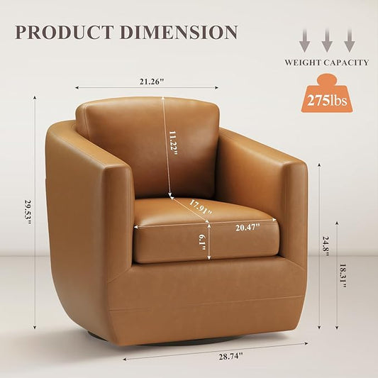 360° Comfy Swivel Accent Armchair with Pillow - Fully Assembled Living Room Single Sofa No-Sag Foam & Sturdy Metal Base, Swivel Accent Chair for Bedroom Living Room, Office, Brown
