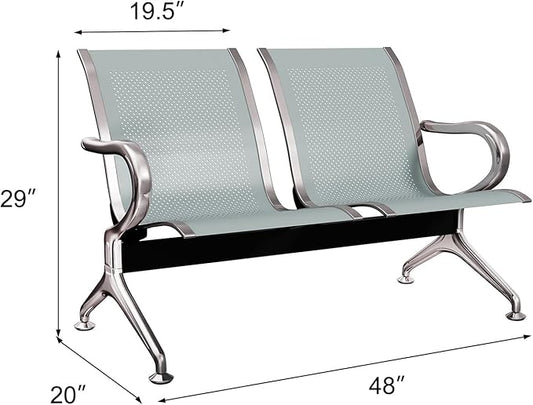 Kinsuite 2-Seat Reception Chairs - Waiting Room Chairs with Arms & Stainless Steel Frame, Waiting Room Bench Lobby Chairs for Office Airport Bank Hospital, Silver