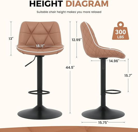 Nalupatio Bar Stools Set of 4, Adjustable Swivel Counter Height Bar Stools with Back, Armless Modern Barstools for Kitchen Island & Home Bar, Upholstered Seat,(Terracotta)