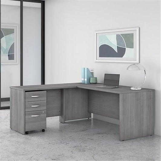 Pemberly Row Engineered Wood 72W L Shaped Desk with Mobile File Cabinet in Gray