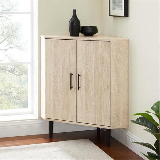 Walker Edison Saxon Mid-Century Modern 2-Door Corner Accent Cabinet 30 Inch Birch