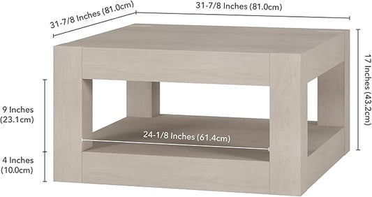 Henn&Hart 32" Wide Square Coffee Table in Beech White, for Home, Living Room, Bedroom, Entertainment Room, Office