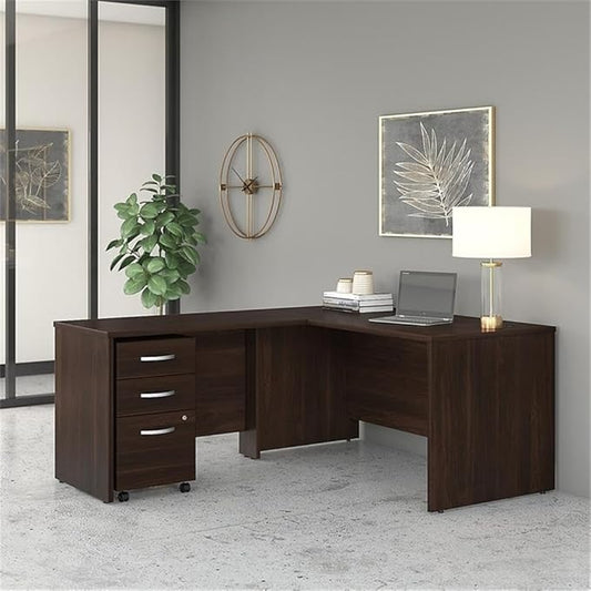 Bush Business Furniture 60W x 30D L Shaped Desk with Mobile File Cabinet, Corner Table and Drawers for Home or Professional Office, Studio C Collection, Black Walnut