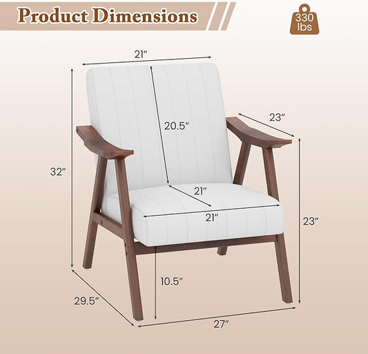 Giantex Mid-Century Modern Accent Chair Set of 2, Upholstered Comfy Living Room Chair with Arms, Anti-Slip Felt Pads, Wooden Frame Soft Padded Armchair for Living Room Bedroom Office Study, Beige