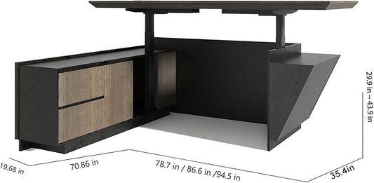 SAINTCY Adjustable Executive Desk - Luxury L Shaped Desk with Drawers, Large Table with File Cabinets, Executive Office Desks with LED Light Strip Home Office Desk for Professionals