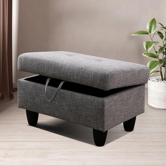 Ottoman Storage Ottoman Bench Linen Footrest Footstool with Hinged Lid for Living Room, Bedroom, Entryway, Grey-2, 28.5"X19"X17.5"