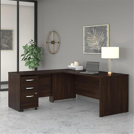 Bush Business Furniture Studio C L Shaped Desk with Mobile File Cabinet and Return, 72W x 30D, Black Walnut