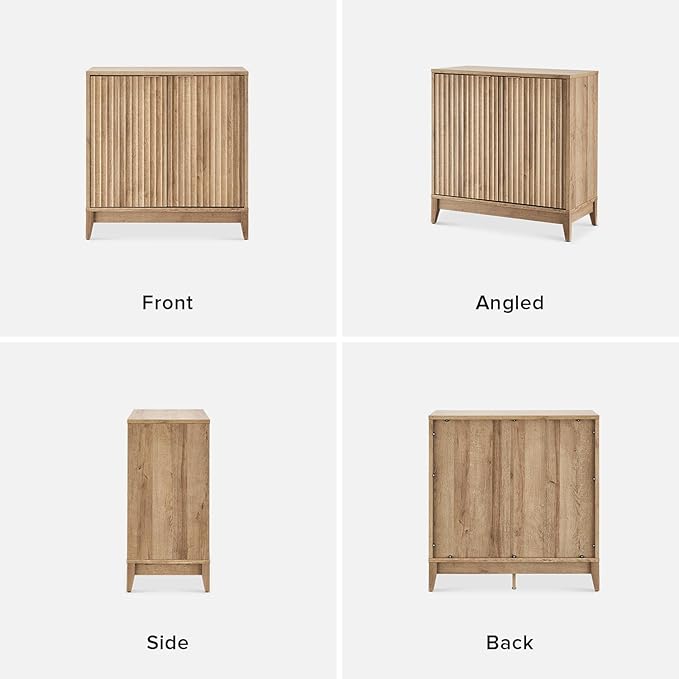 mopio Brooklyn Storage Cabinet, Modern Farmhouse Entryway Accent Case, Buffet Sideboard, Console Table, Credenza, Wood Modular Organizer with Doors & Shelf, Fluted Panel Cupboard (Oak, Set of 2)