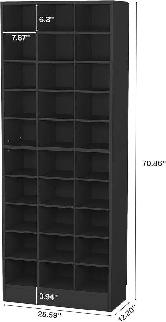Tribesigns 10-Tier Shoe Storage Cabinet, Black Wooden Shoe Rack with 30 Cubbies, Freestanding Tall Entryway Shoe Organizer for Closet, Entryway, Living Room