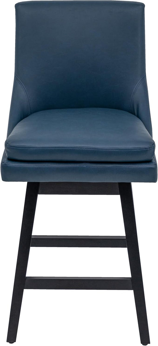 Bar Stools Set of 2, PU Leather Barstools, 26 Inch Upholstered Counter Stools with 14.2" High Back and Footrest, Swivel Counter Height Barstools for Kitchen Island Home Bar Navy Blue