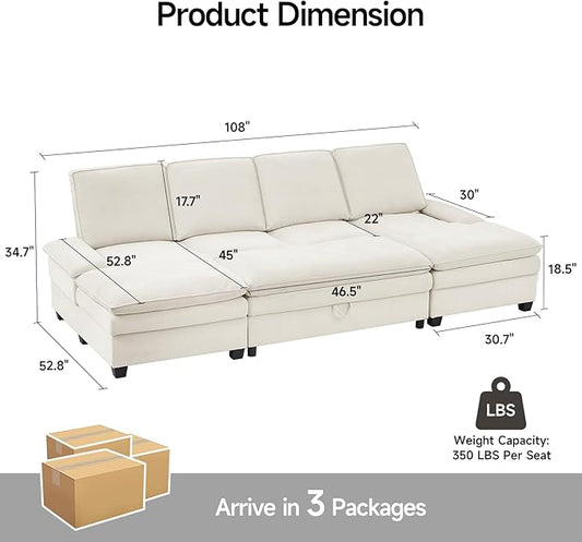 ONBRILL 108" Modular Sectional Sofa,U Shaped Sectional Couch with Movable Ottoman,Cloud Couches for Living Room,Bedroom and Apartment, Beige