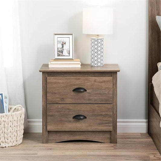 Prepac Sonoma Rustic Nightstand Side Table with 2 Drawers, Farmhouse 2-Drawer Bedside Table 16" D x 23.25" W x 21.75" H, Drifted Gray