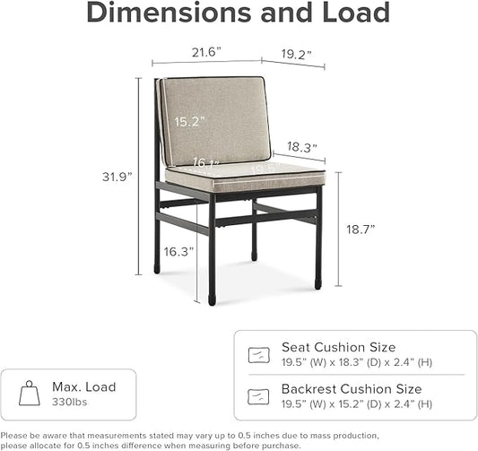 mopio Odelia Patio Chairs Set of 2, Outdoor Chair with Removable Cushions and Rust Free Metal Frame, Conversation Sets for Front Porch, Balcony, Apartments, Yard, Bistro (Dining Chair x4, Beige)