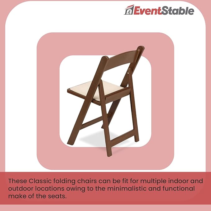 EventStable Titan PRO Resin Folding Chair - Brown with Ivory Indoor/Outdoor Lightweight Folding Chair - Vinyl Padded Foldable Chair for Weddings Parties Events - 4 Pack