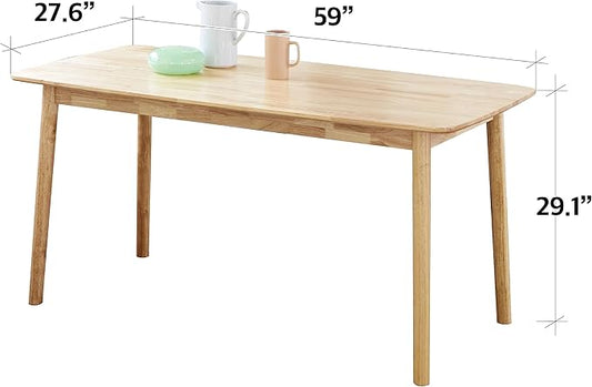 Livinia Aslan 59" Malaysian Oak Rectangular Wooden Dining Table/Large Solid Wood Kitchen Desk (Natural Oak)