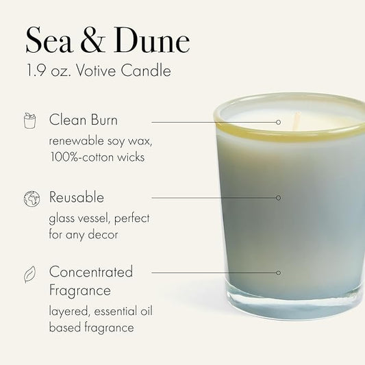 LAFCO New York Votive Candle, Sea & Dune - 1.9 oz - 20-Hour Burn Time - Reusable Glass Vessel - Made in The USA