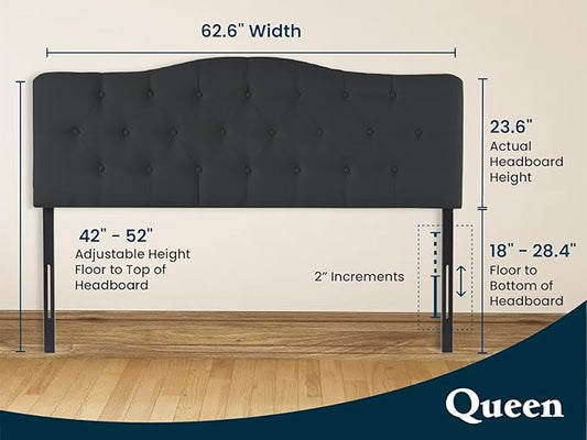 Naomi Home Cassandra Queen Tufted Headboard, Upholstered in Durable Linen Fabric – Premium Foam Cushioning, Adjustable Height, Floating Wall or Bed Frame Mount, Compatible with Adjustable Beds