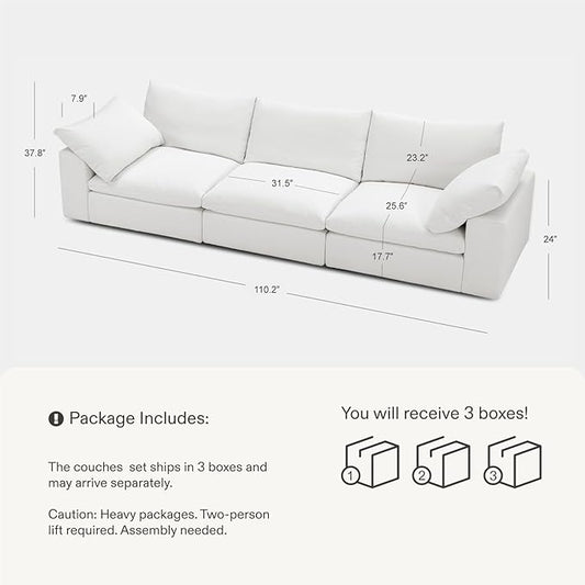 Modular Sectional Sofa, 110.2" L Shaped Modern Sofa Modular Sectional Cloud Couch with Ottoman, Modern Cloud Sectional Couches for Living Room, Deep Seat Sofa with Washable Cover