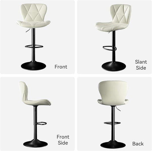 Bar Stools Set of 4,Adjustable Swivel Barstools, Faux Leather Bar Chairs,Upholstered Counter Height with High Backrest for Kitchen Island, White
