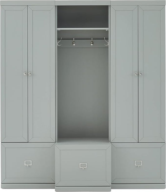 Crosley Furniture Harper 3-Piece Hall Tree and Storage Cabinet Set with Entryway Bench and Hooks for Hanging, Gray